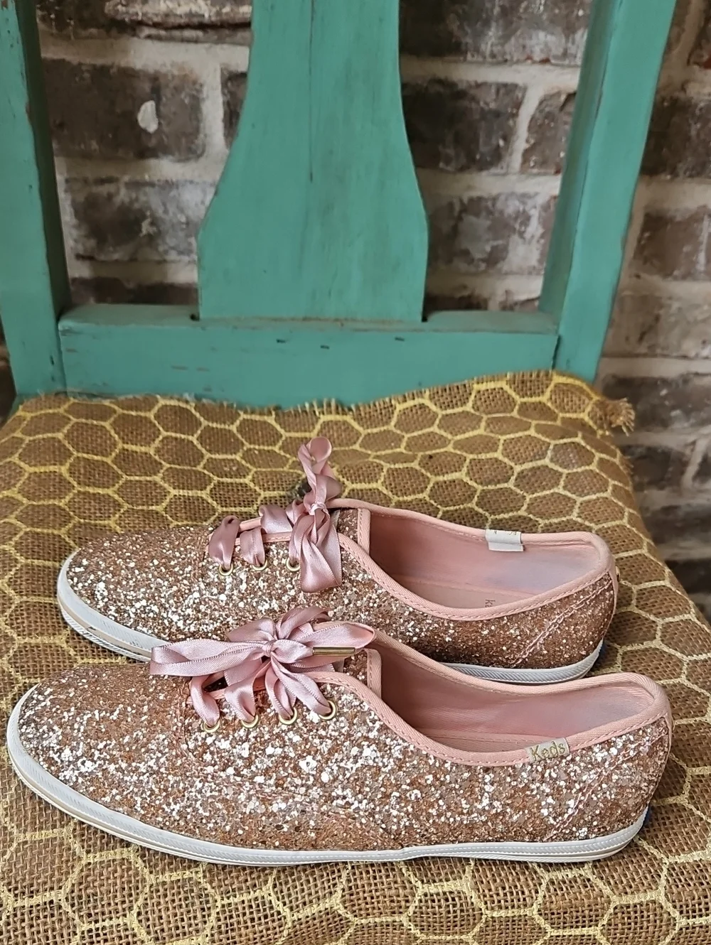 Kate Spade X Keds Rose Gold Glitter Satin Sneakers
